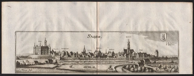 Höchstädt An Der Donau Swabia Baviera Vista Incisione Engraving Merian 1650