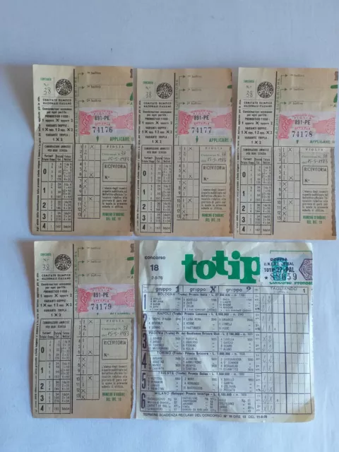 lotto vintage di 5 schedine totocalcio e totip giocate anni 70