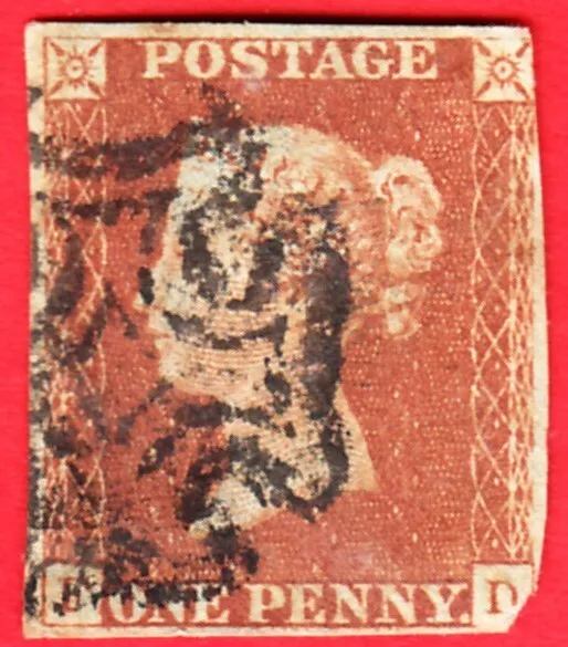 GB VIC 1d RED-BROWN WITH BLACK MALTESE CROSS {E-D} USED 3.75 MARGINS FSS93