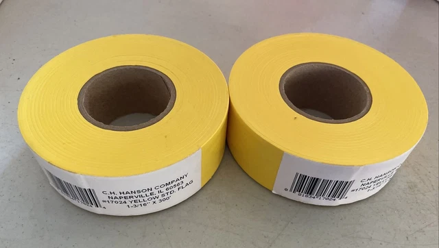 Lot Of 2 C H Hanson 17024 300' x 1-3/16" Each Yellow Flagging Marking Tape