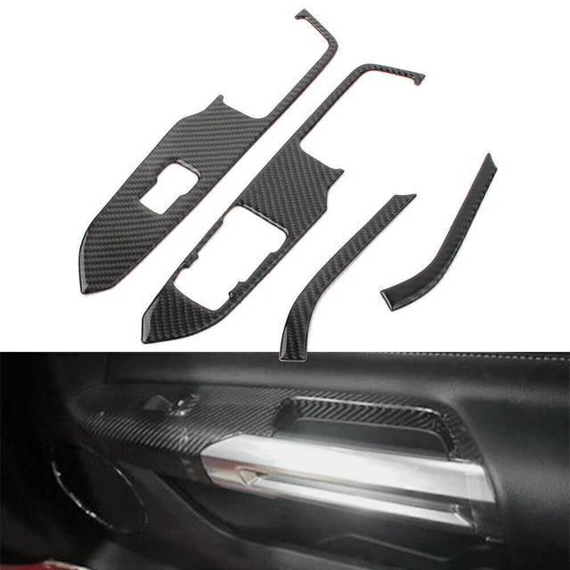 Interruttore finestra serratura copertura barra fibra di carbonio RHD per Ford Mustang 2015-19