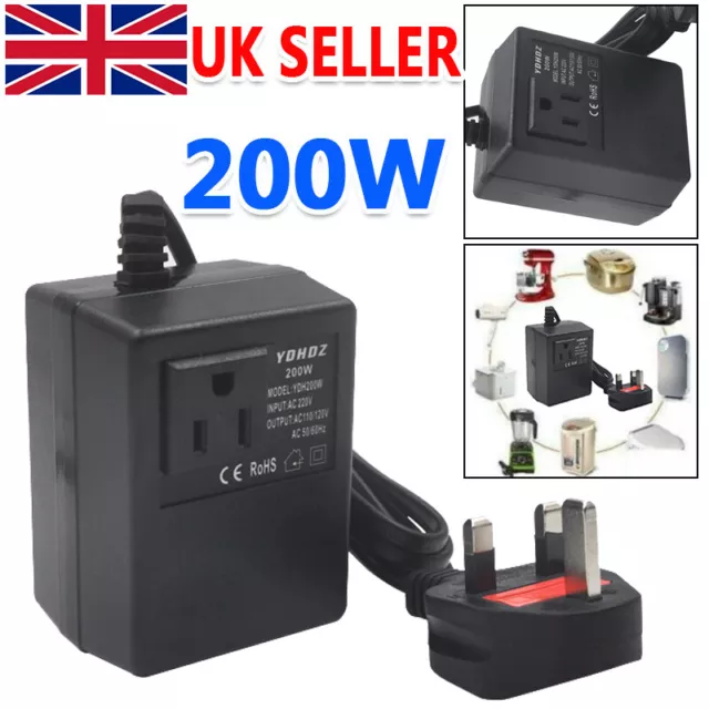 200W Step Down Power Voltage Converter Transformer 220V/240V to 110V/120V UK