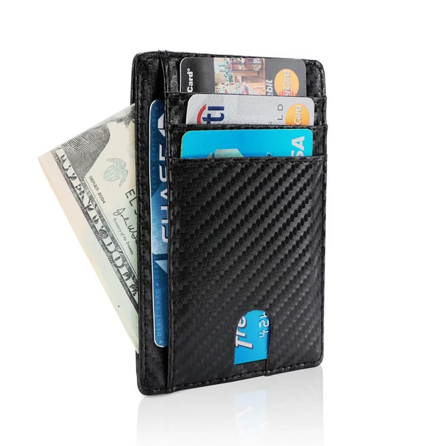 New Genuine Leather Slim Card Holder Wallets For Men RFID Blocking - Minimalist