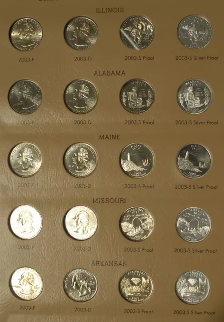 2003 Pds 25C 20 Statehood Quarters Bu Proof And Silver Proof Il Al Ma Mo Ar