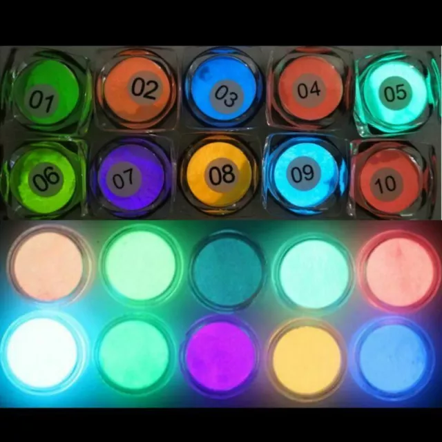 10 Stk Farben Leucht Pulver Harz Pigment UV Epoxy DIY Making Schmuck Nagel Art