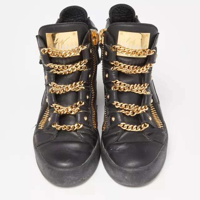 Giuseppe Zanotti Black Leather London Birel Chain Embellished High Top Sneakers 3