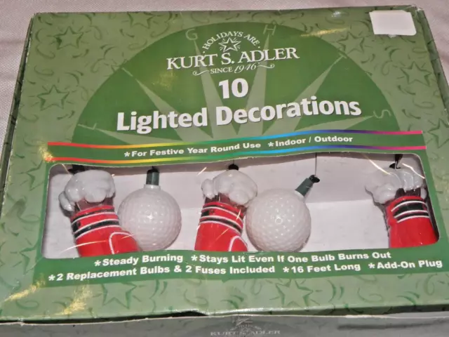 GOLF 10-LIGHT Set LIGHTED DECORATIONS - Bag & Balls 16-Ft Kurt Adler