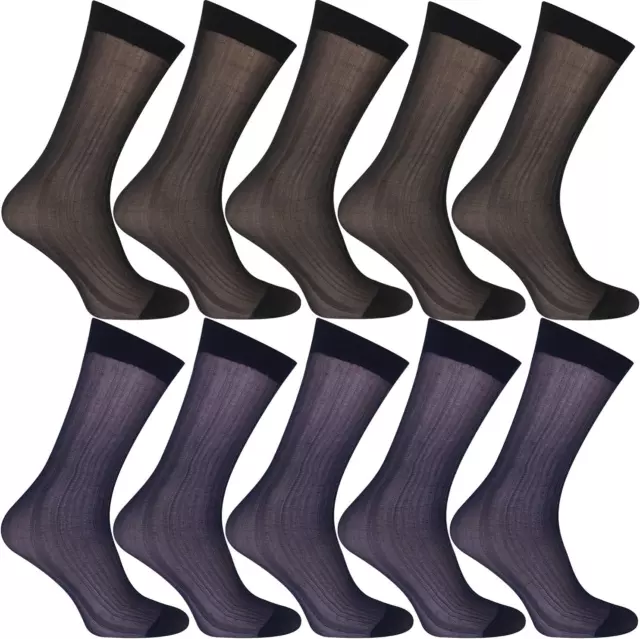 10 Pairs Mens Ultra Thin Dress Socks Silk Sheer Business Socks Soft Nylon Work