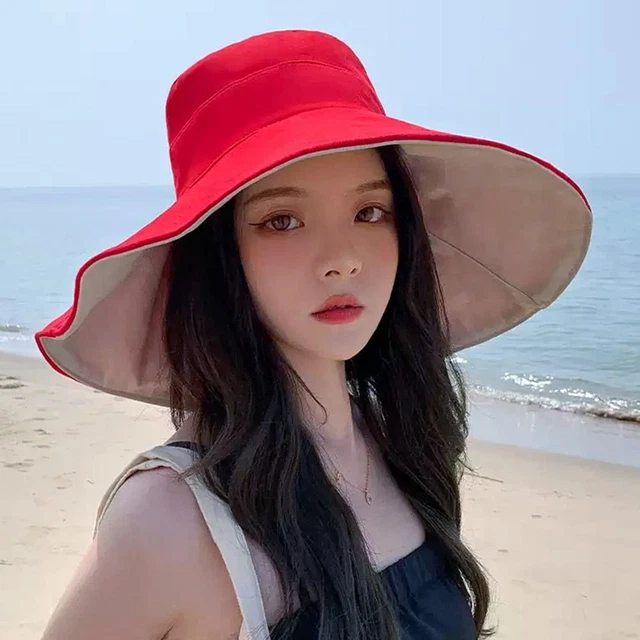 BIG BRIM BEACH Cap Double-Sided Fisherman Cap Panama Hat Women Men EUR ...