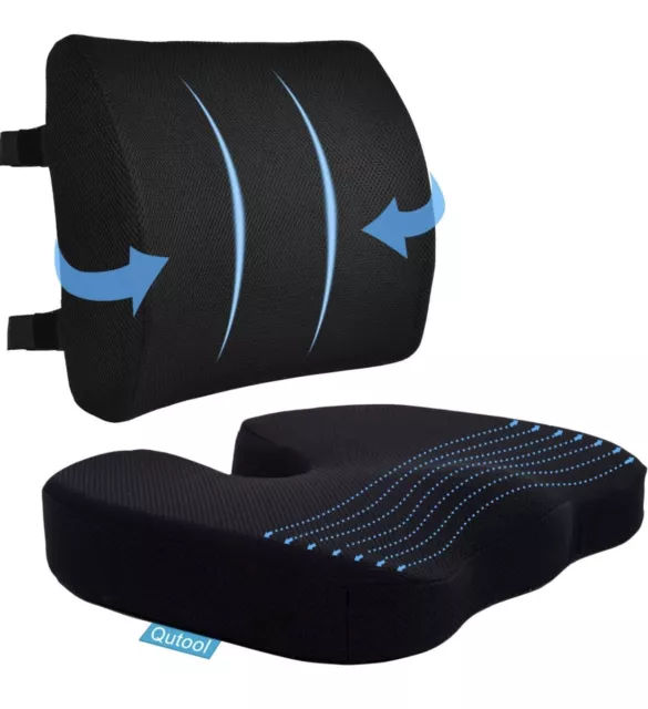 Seat Cushion & Lumbar Support Pillow for Office Chair/Car/Wheelchair Memory Foam