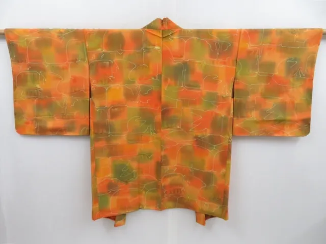 3510T12z560 Vintage Japanese Kimono Silk HAORI  Dark orange