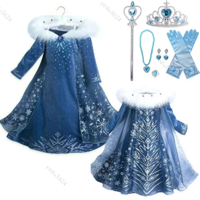 Kinder Mädchen Eiskönigin Elsa Kleid Frozen 2 Prinzessin Cosplay Kostüm Karneval