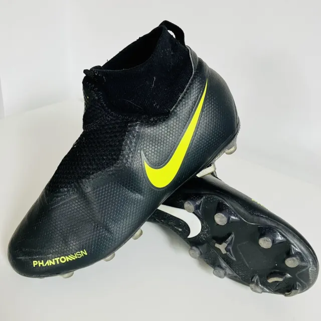 Nike Phantom VSN Ghost Lace BLACK NEON YELLOW Football Boots Kids Size UK 3