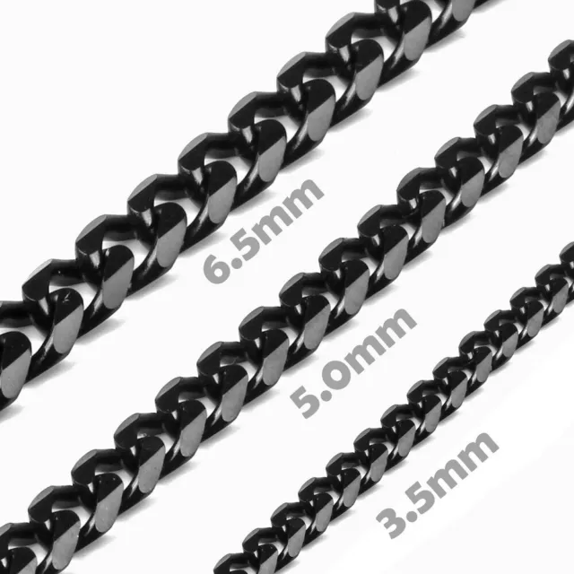3.5mm/5mm/6.5mm Black Stainless Steel Necklace Cut Curb Cuban Chain Men Women