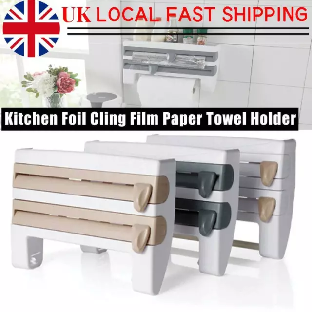 Kitchen Cling Film Tin Foil Roll Holder Dispenser Paper Towel Rack Wall Mounted