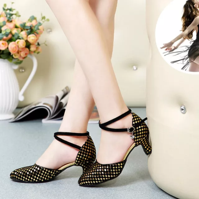 Femme Danse Latine Chaussures Paillette Pompe Caoutchouc Semelle Extérieur