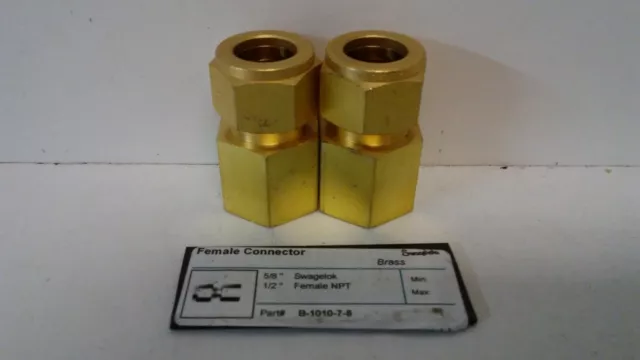 Lot Of (2) Nos! Swagelok 5/8" X 1/2" Brass Female Connectors B-1010-7-8