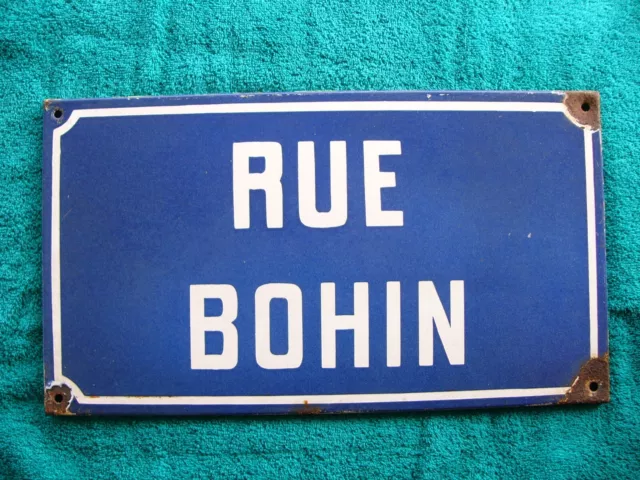 Ancienne plaque de rue émaillée Rue BOHIN déco industrielle loft vintage Lille