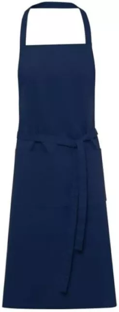 Full Length Cotton Mix Apron Chef Kitchen Bib With Pocket LONG SIDE STRAPS, NAVY