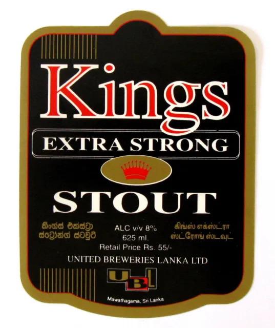 United Breweries Lanka Ltd KINGS EXTRA STRONG STOUT beer label SRI LANKA 625ml