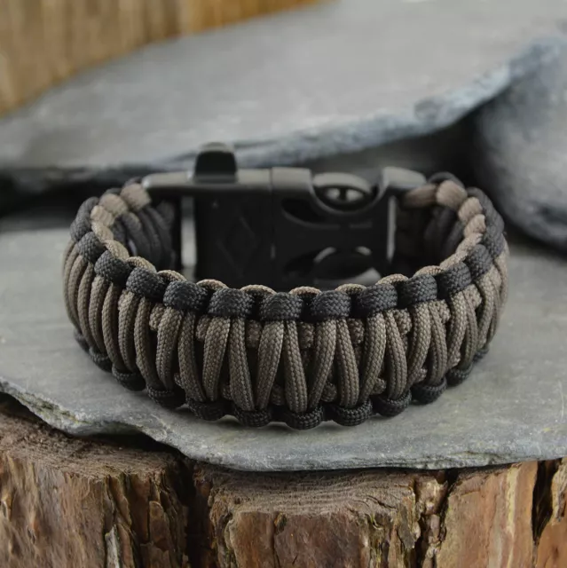 Paracord Survival Bracelet - King Cobra - Fire Steel - Black/Gun Grey