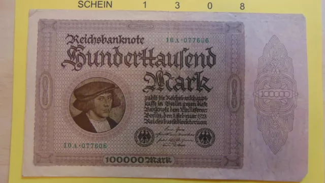 23/1308) Reichsbanknote  Hunderttausend Mark vom 1. Februar  1923