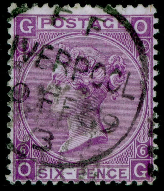 GB QV SG106, 6d purple plate 6, FINE USED. Cat £200. CDS OG