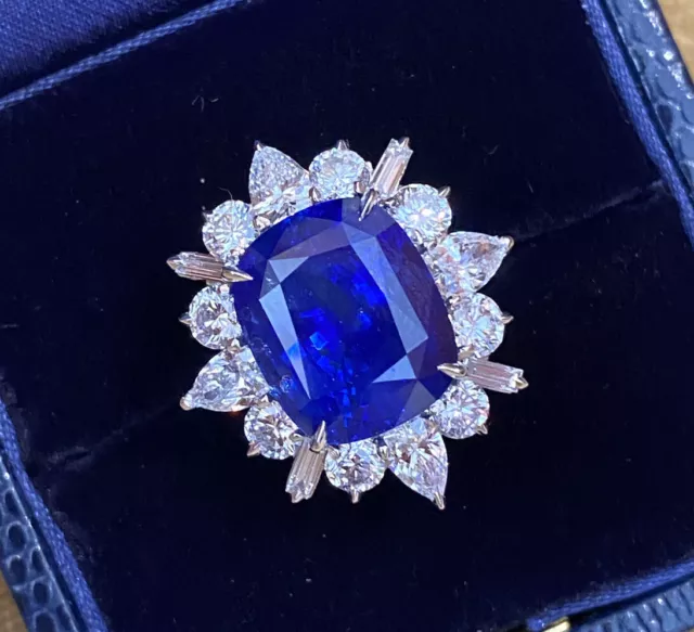 13.75 CT ROYAL /Vivid Blue Ceylon Sapphire & Diamond Platinum Ring GRS ...