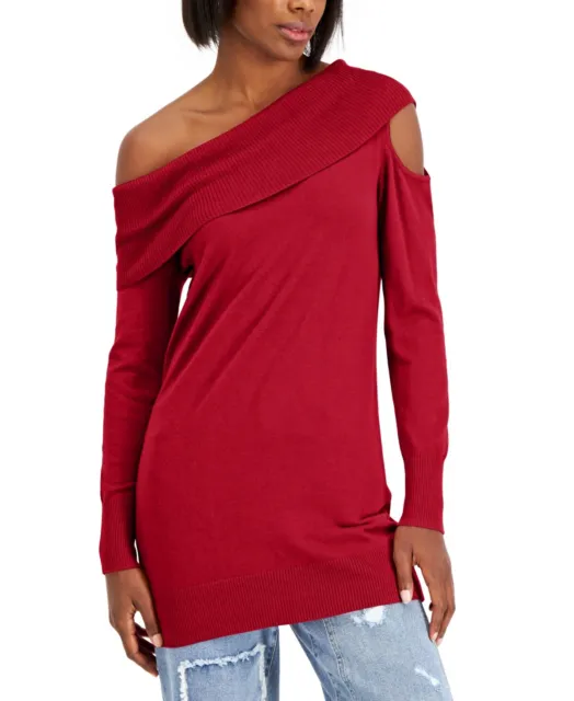$80 Inc International Concepts Off-The-Shoulder Cutout Tunic Sweater Red Large