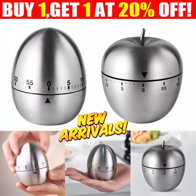 Stainless Steel Cooking Timer Egg Shape Mechanical Visual Countdown Kitchen