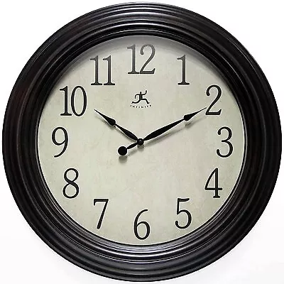 23" Classic Indoor Bevelled Framed Wall Clock Black/Brown - Infinity Instruments