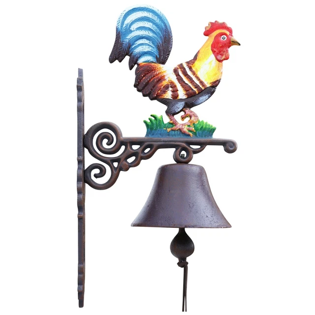 Campana de pared timbre de puerta hierro fundido gallo decoración estilo antiguo