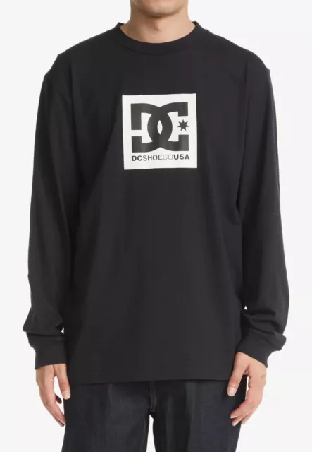 Dc Shoes Mens T Shirt.new Square Star Black Cotton Long Sleeved Skater Top W22