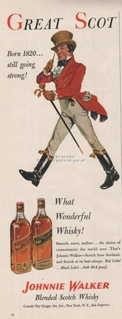 Johnnie Walker Scotch Whisky Whiskey Red Black Label 1955 Great Scot Ad