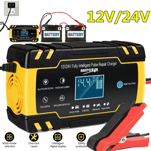 Car Battery Charger 12/24V 8A Intelligent Automatic Pulse Repair Starter AGM/GEL