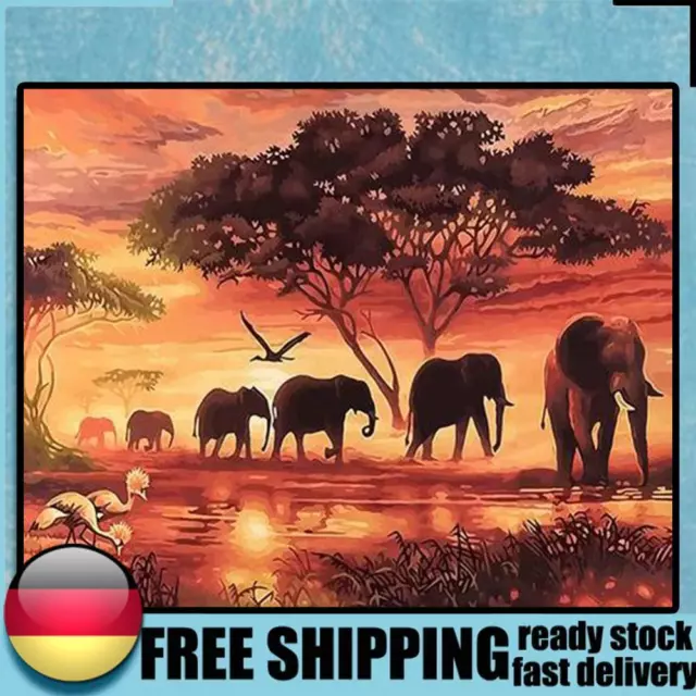 Painting By Numbers DIY Elephant Hand Painted Canvas Oil Art Picture Wall Decor