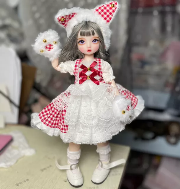 Full Set 1/6 BJD Doll Mini Princess Girl Face Makeup Eyes Wig Clothes Toys GIFT