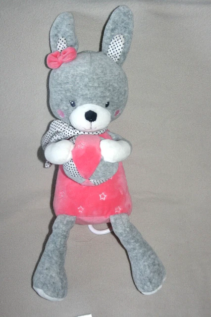 Tex Doudou Peluche Lapin Musical Gris Rose Ballon Echarpe Pois Pas Servi