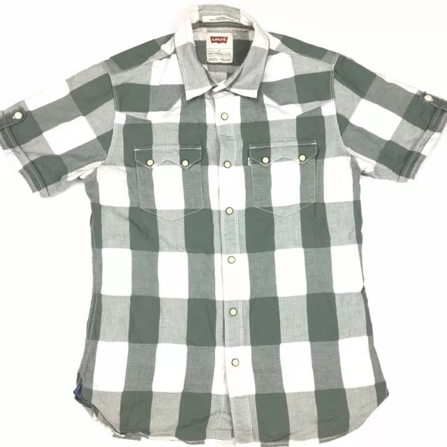 Levis Men’s Western Pearl Snap Short Sleeve Shirt Green Check Size S