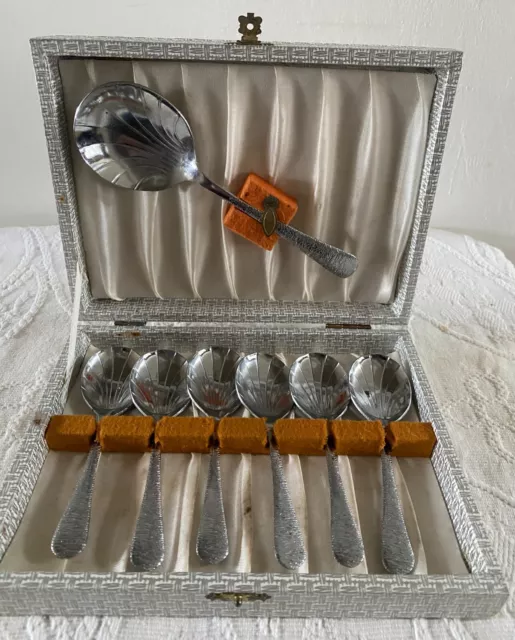 Vintage Stainless Chromium Serving Spoon and Dessert Spoon Set Sheffield