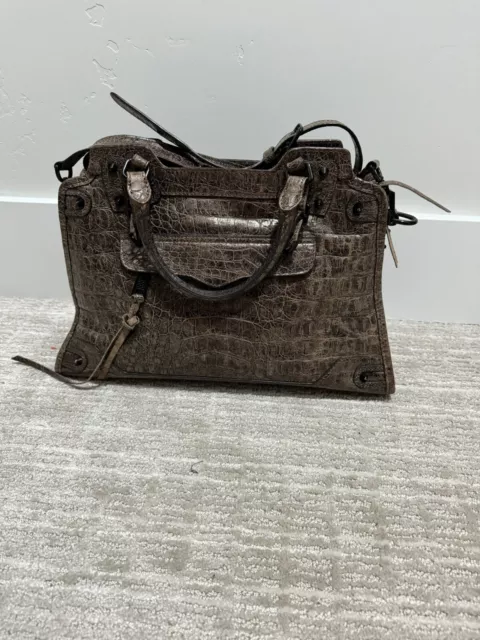 Rebecca Minkoff Desire Croc Embossed Brown Leather Satchel Bag