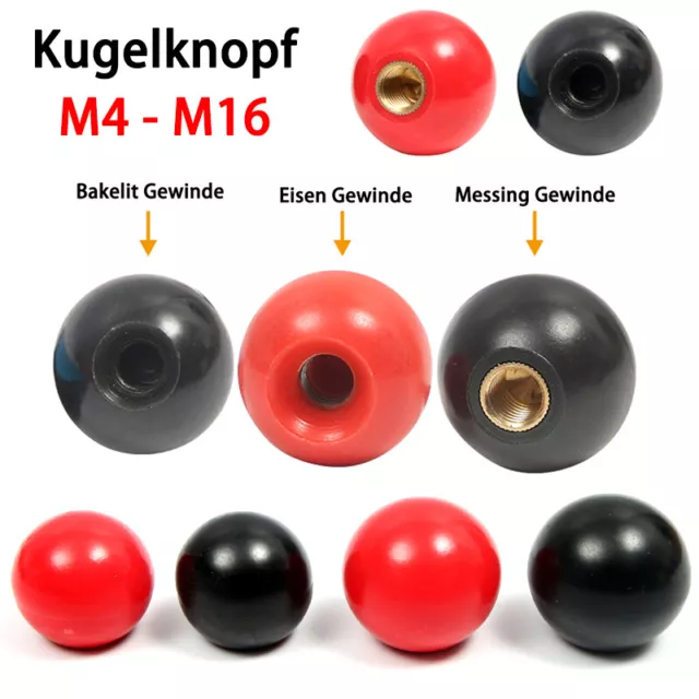 Kugelknopf M4 M6 M8 M10-M16 Kopf Griff Hebel Knopf Schwarz / Rot Rund 16mm-50mm