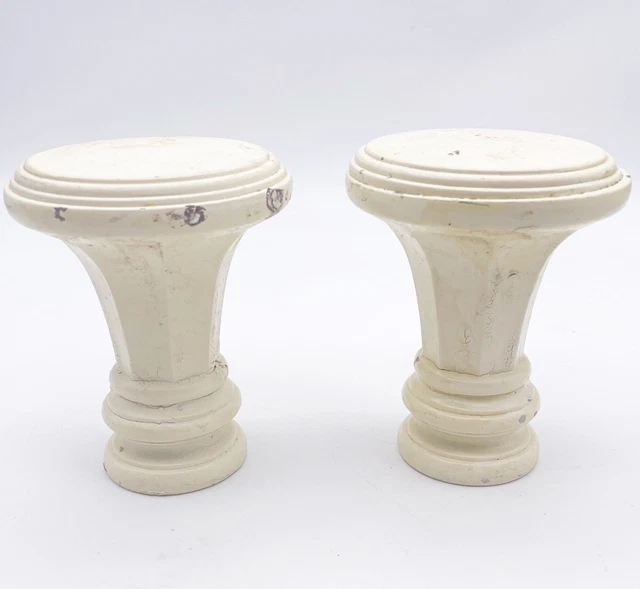 Vintage Set 2 Curtain Rod Finials Hardware Knobs Salvage Cream 3.25" x 4" Rustic