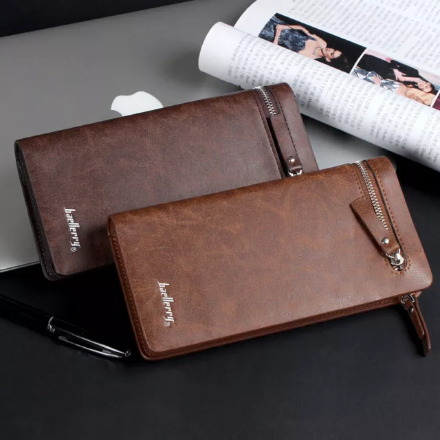Men's Leather Long Wallet Bifold ID Card Holder Checkbook Clutch Purse Handbag