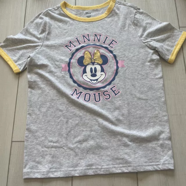 Disney Jumping Beans Girls Ringer Minnie Mouse T Shirt Size 12 Gray Yellow