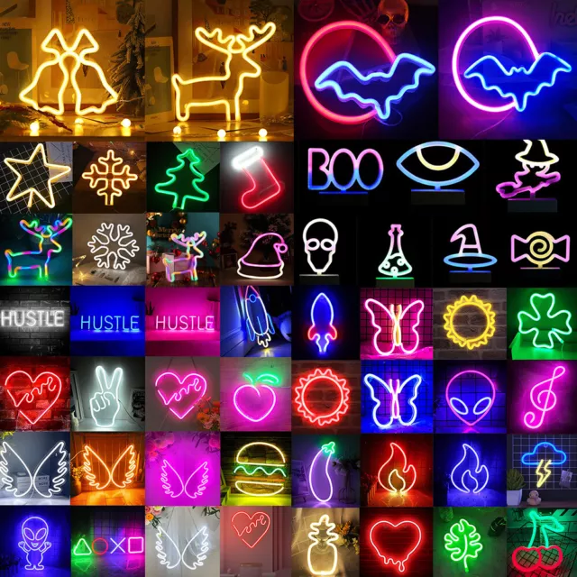 USB/Battery LED Neon Sign Lights Xmas Halloween Wedding Party Night Lamp AU