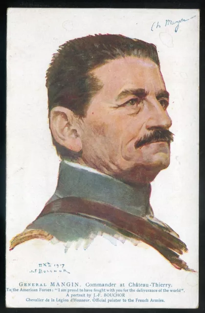 CHARLES MANGIN Postcard 1917 artist- BOUCHOR French WW1 General US Red Cross