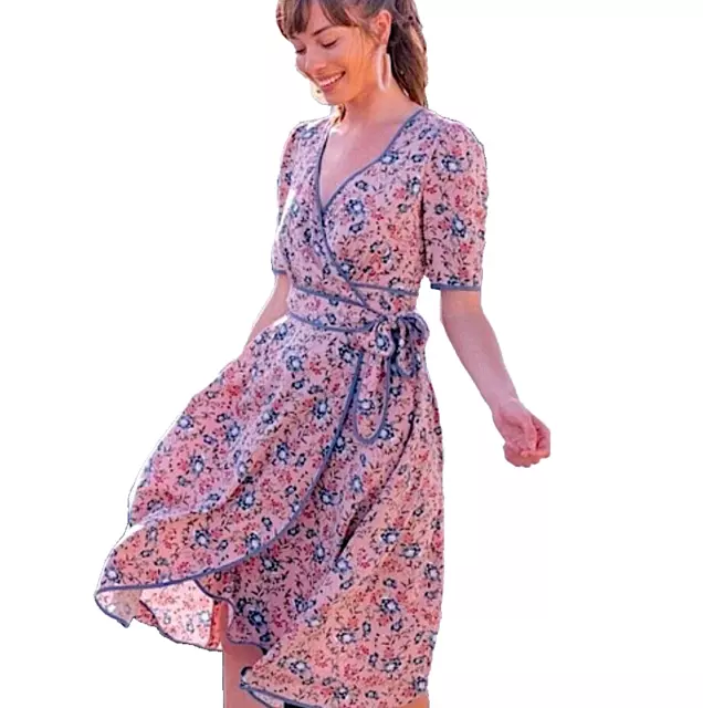 NWT GAL MEETS GLAM Isadora Pink Floral Wrap Tie Midi Dress Womens Size 10