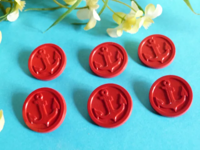 1216B Superbes Boutons " Ancre De Marine " Rouge Lot De 6 Boutons Ép. Vintage