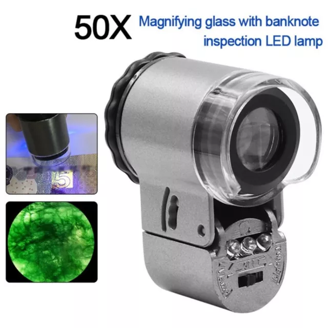 Mini Magnifying Glass 100X Pocket Microscope LED Light Jewelry